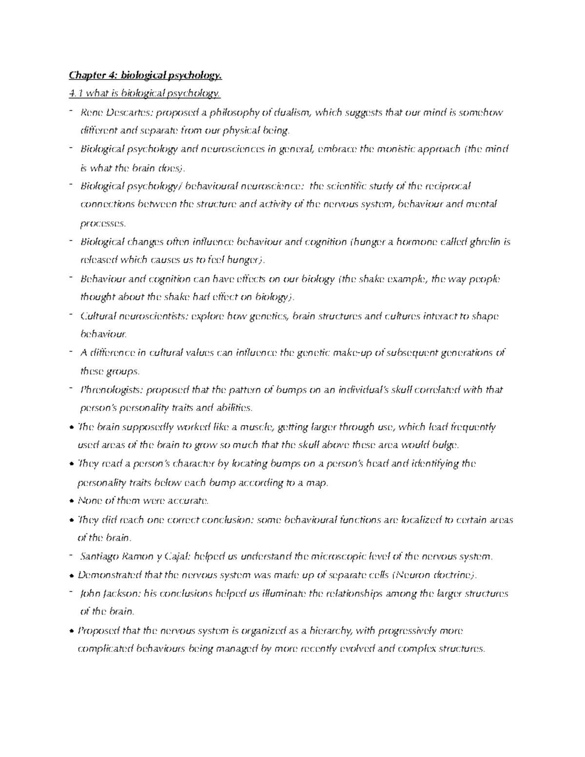 Chapter 4 Notes - Chapter 4: biological psychology. 4 what is ...