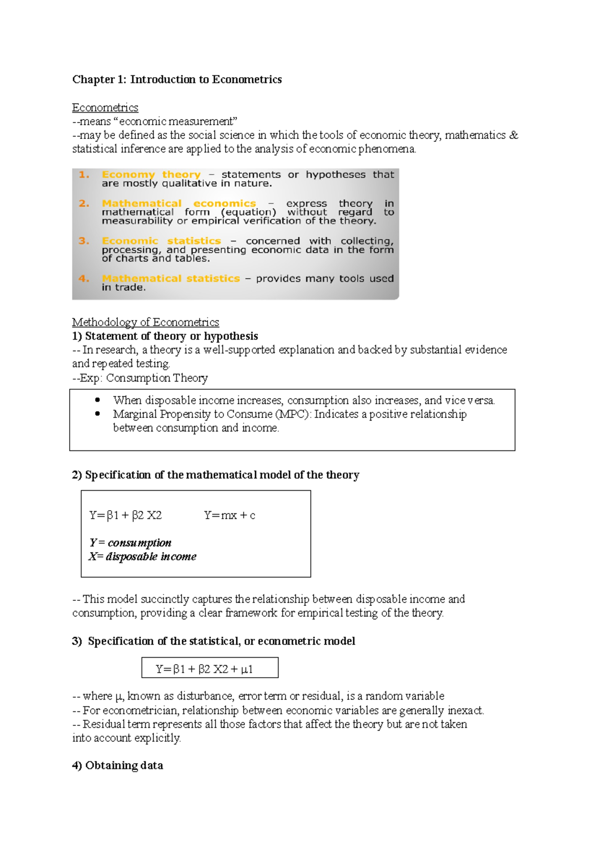 Final notes - Chapter 1: Introduction to Econometrics Econometrics ...