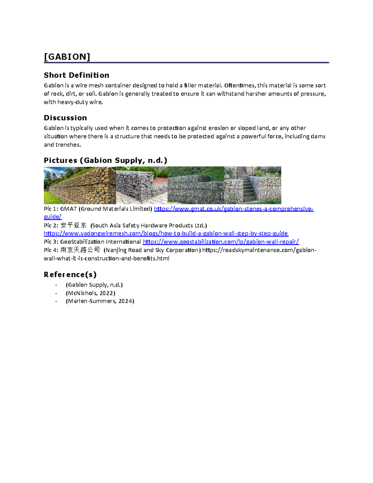 CEE 307 HW 3 Construction Engineering HW 3 [GABION] Short