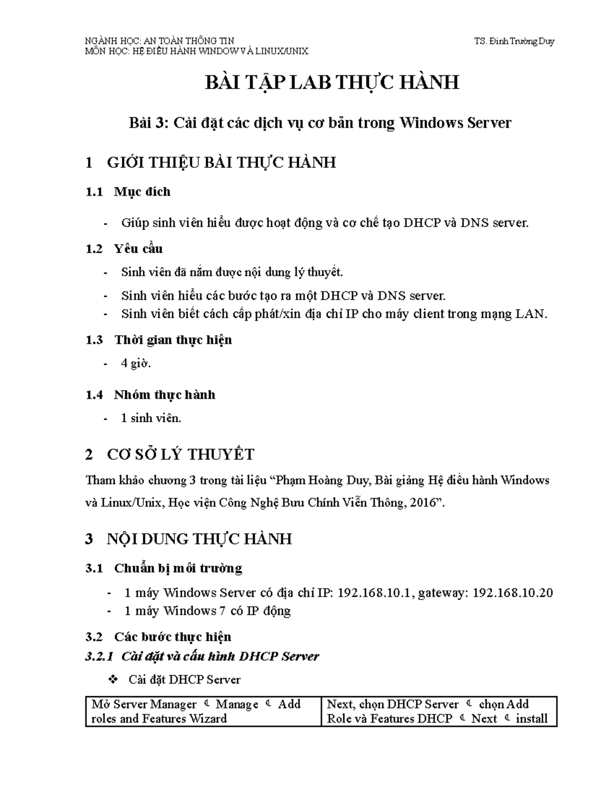 Bai 3 Cai dat cac dich vu co ban trong Windows Server - NGÀNH HỌC: AN ...