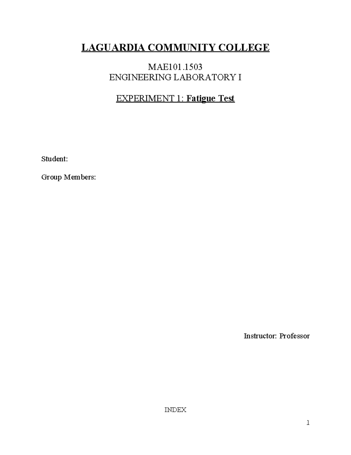 MAE 101 - Fatigue Test - LAGUARDIA COMMUNITY COLLEGE MAE101 ...