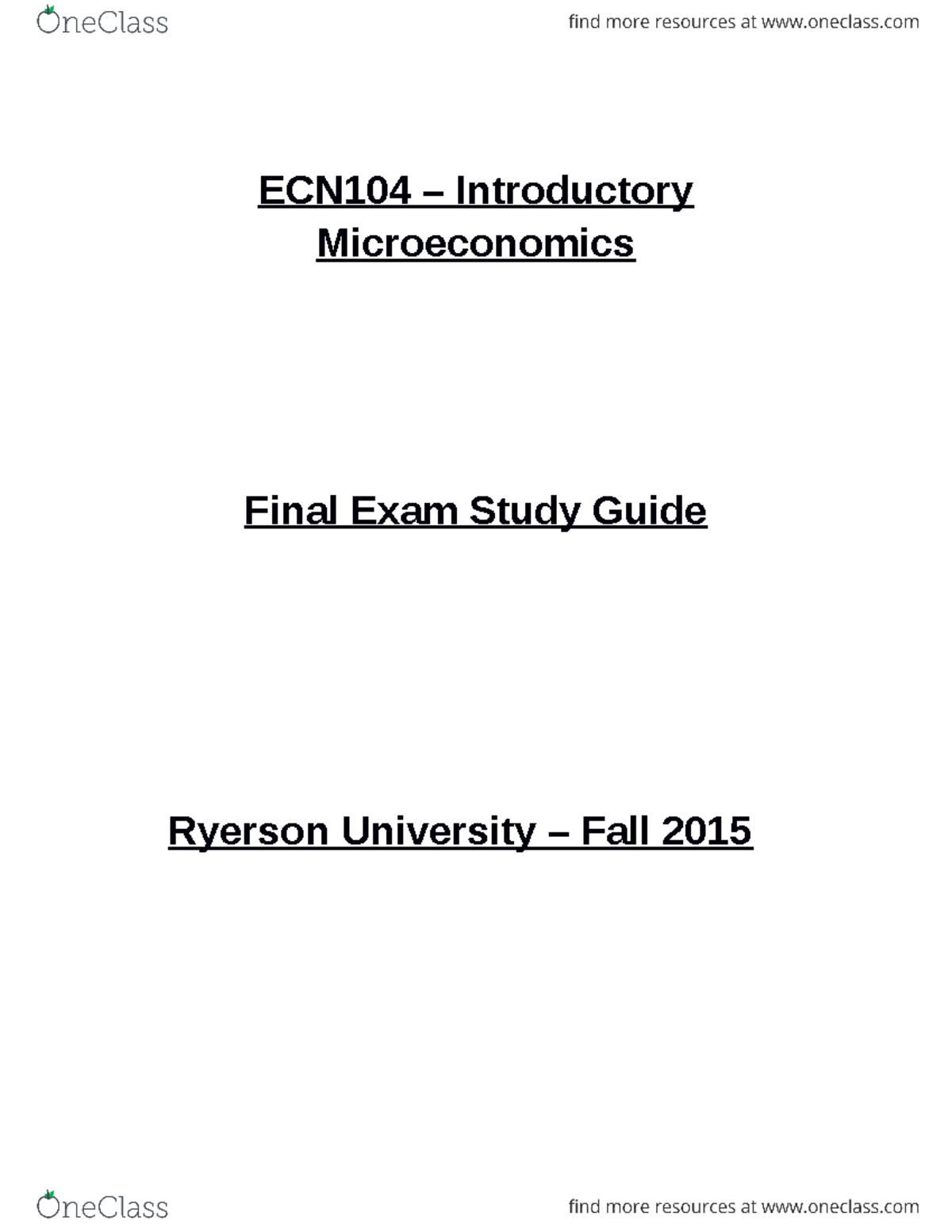 ECN 104 Final EXAM Study Guide - ECN104 – Introductory Microeconomics ...