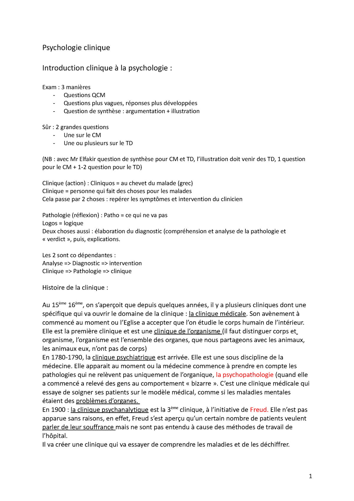 Psychologie Clinique Cm Psychologie Clinique Introduction Clinique La Psychologie Exam 3 7638