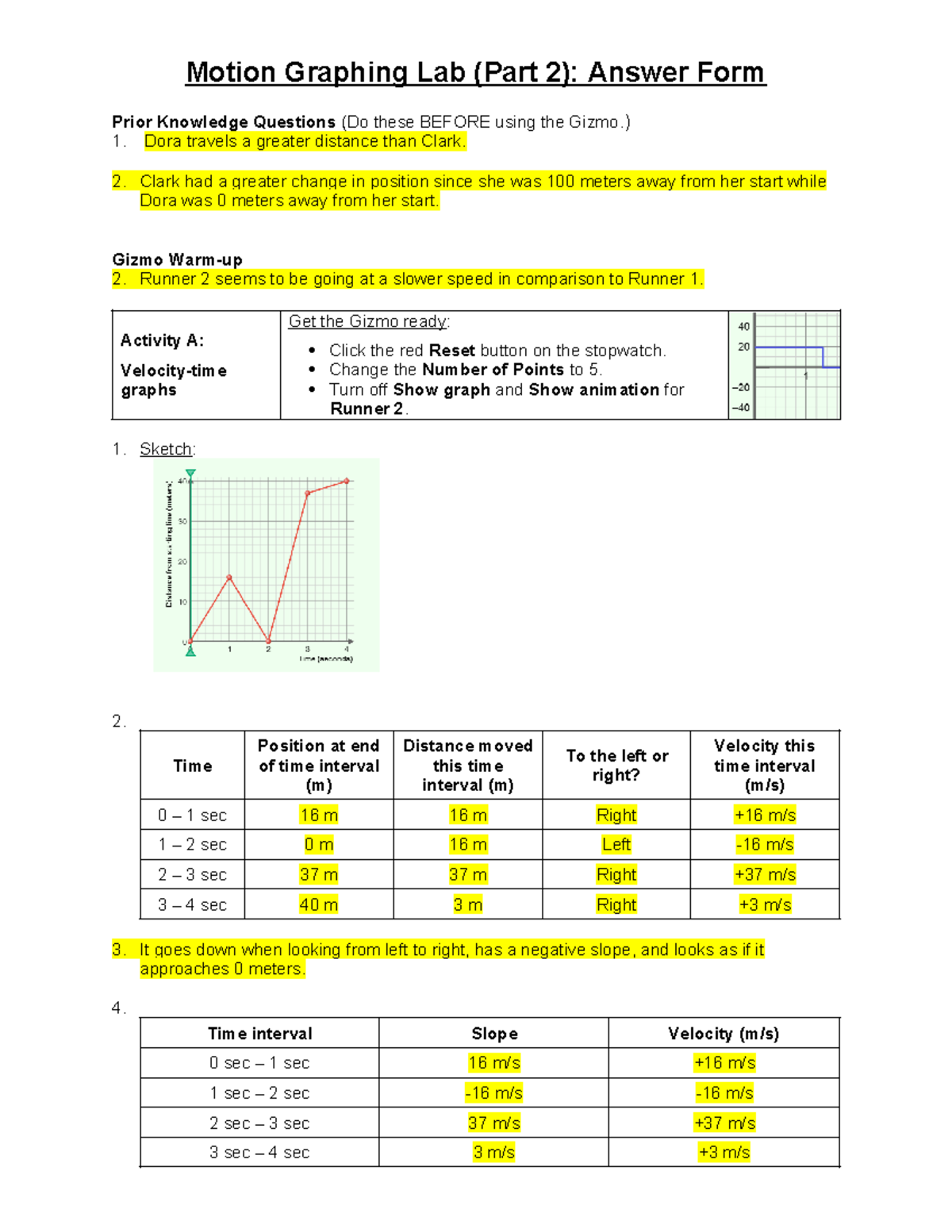 Motion Graphing Lab - Part 2 (Answer Form) - Motion Graphing Lab (Part ...