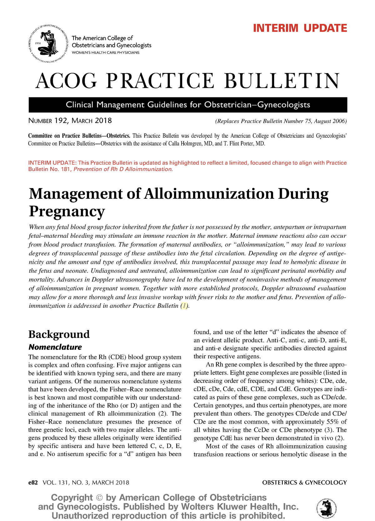 Acog Practice Bulletin No 192 2018 - ####### E82 VOL. 131, NO. 3, MARCH ...