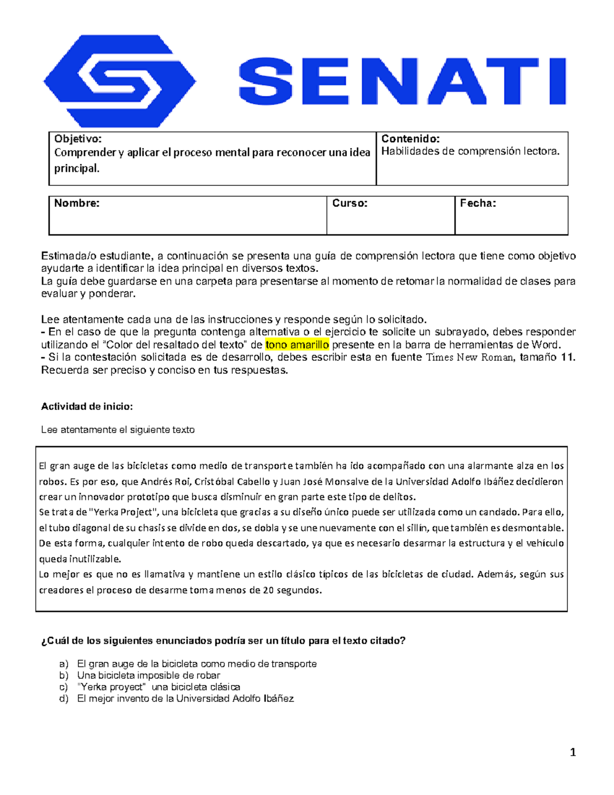 TEMA Y Subtema (Ejercicios) - Comprensión Lectora Módulo Idea Principal ...