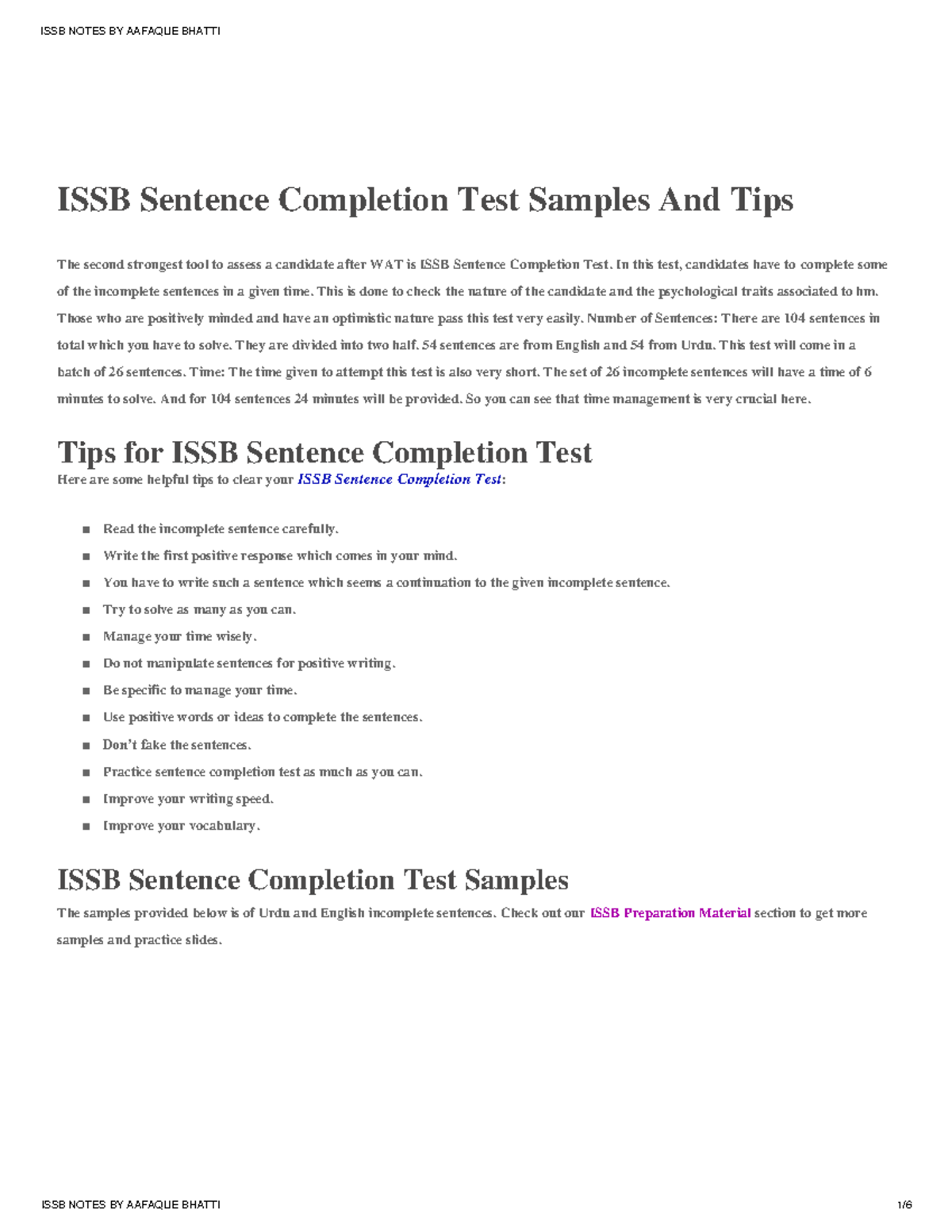 Issb Sentence Completion Test Samples And Tips - Issb Guide-1 - ISSB ...