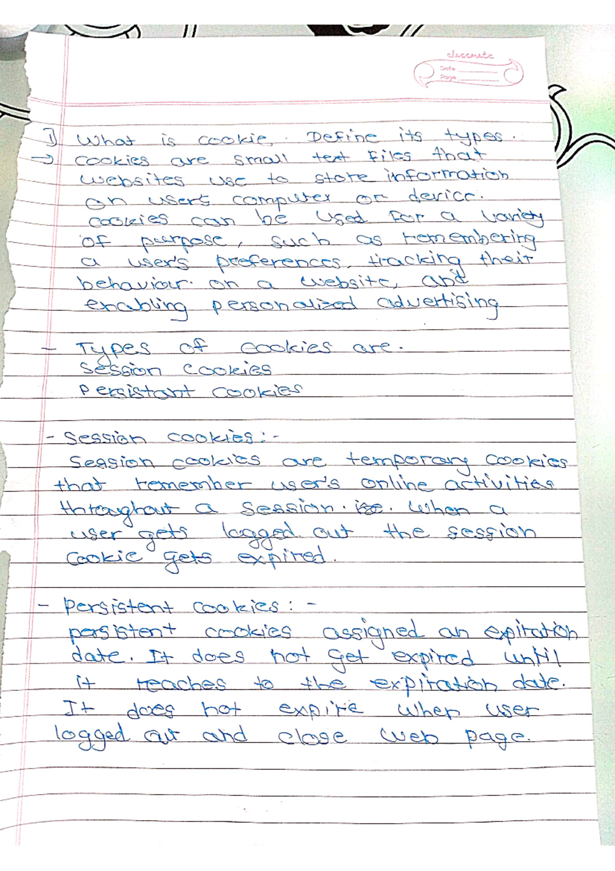 Notes nice best - classmate Date Page D What is cookie Define its types ...