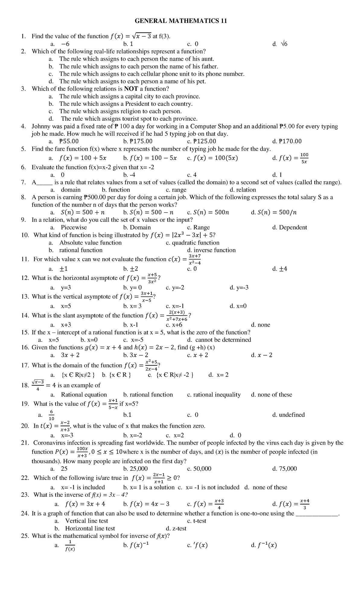 General-mathematics reviewer - GENERAL MATHEMATICS 11 Find the value of ...