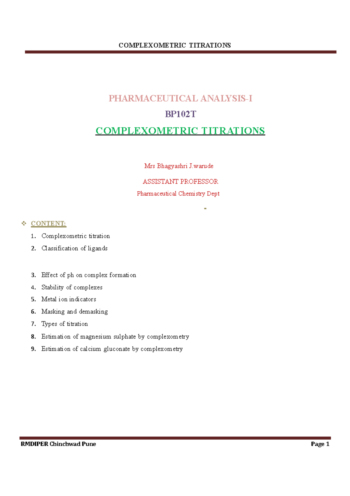 Complexometry titration with Principle ,types of chelating agent and