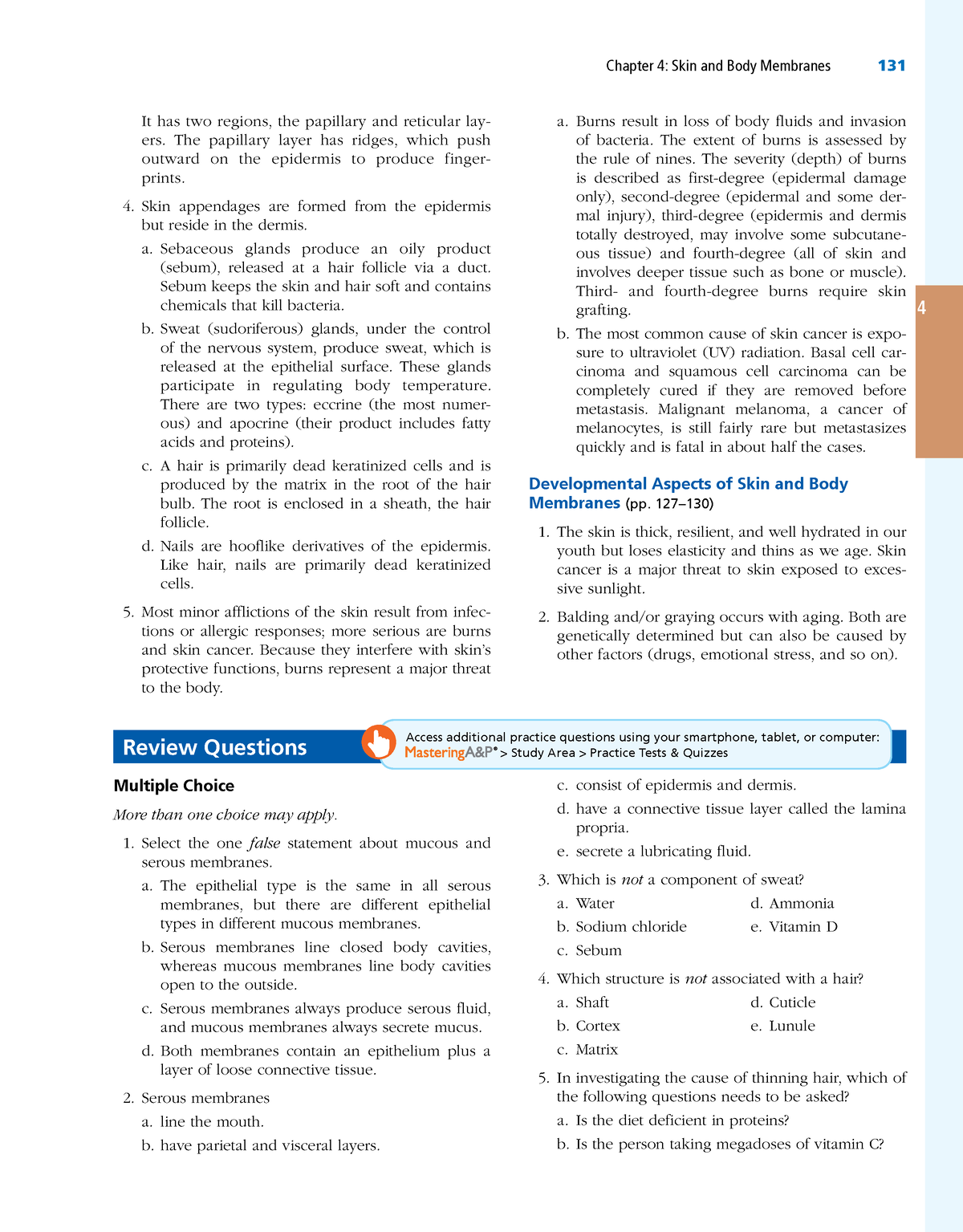 Anatomy and physiology 1-54 - Chapter 4: Skin and Body Membranes 131 a ...