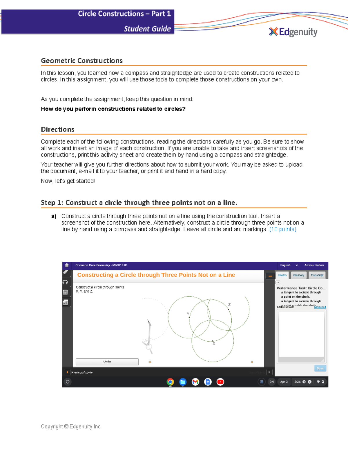 Circle Constructions - Student Guide - Part 1 - Geometric Constructions ...