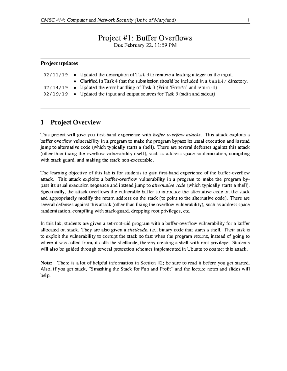 code p1 disasekdf - Project #1: Buffer Overflows Due February 22, 11:59 ...