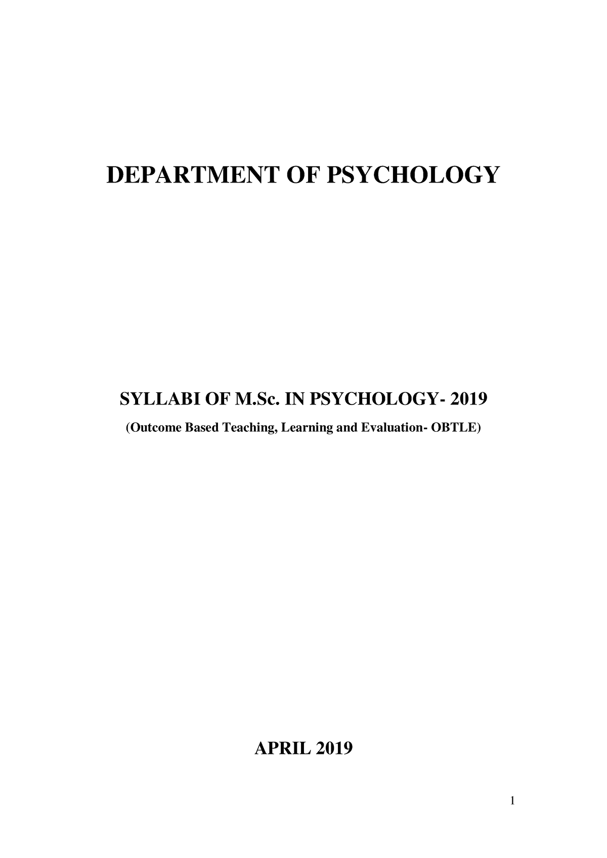 MSc - DEPARTMENT OF PSYCHOLOGY SYLLABI OF M. IN PSYCHOLOGY- 2019 ...