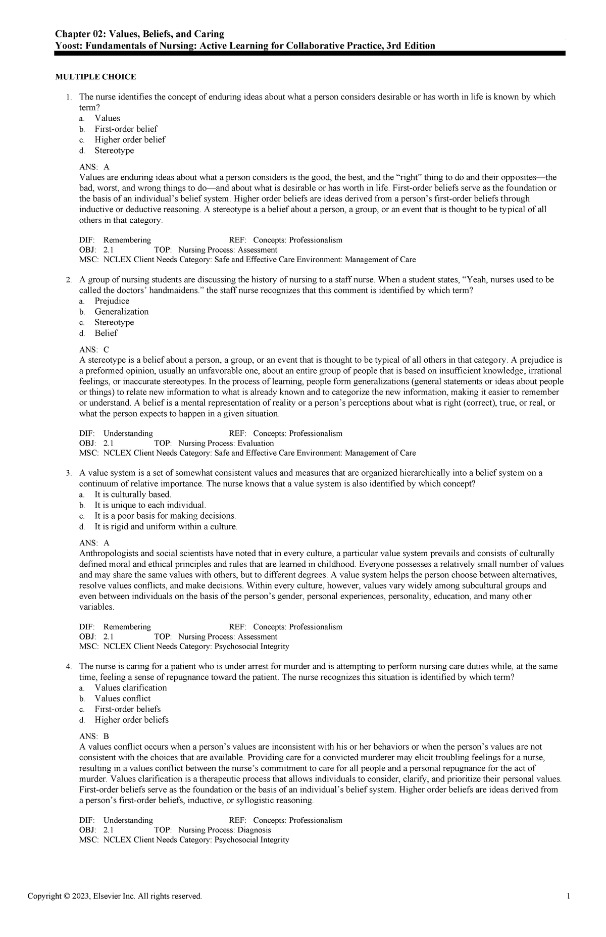 Exam View - Chapter 02 - Adaptive Quiz - Chapter 02: Values, Beliefs ...