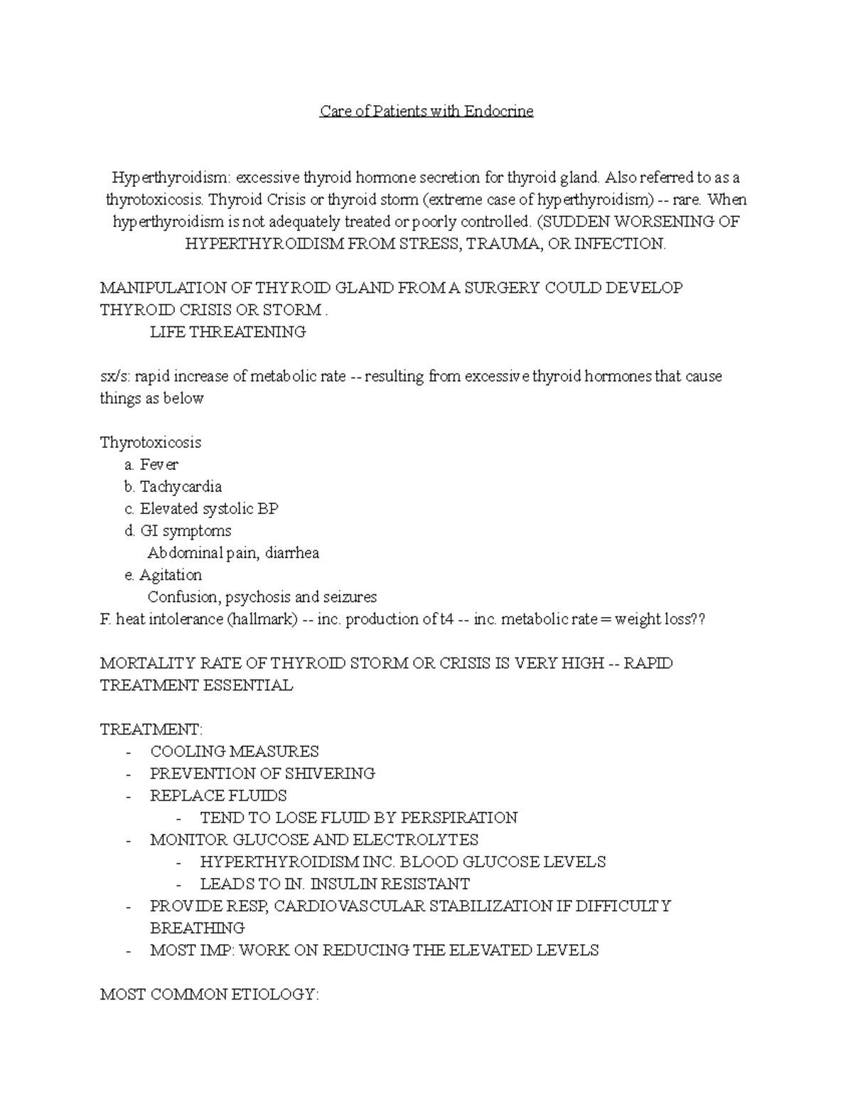 Patho Endocrine (Thyroid) - Care of Patients with Endocrine ...