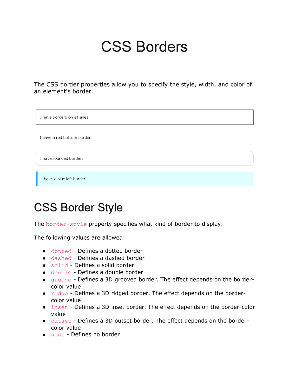 CSS Borders - CSS Borders The CSS Border Properties Allow You To ...