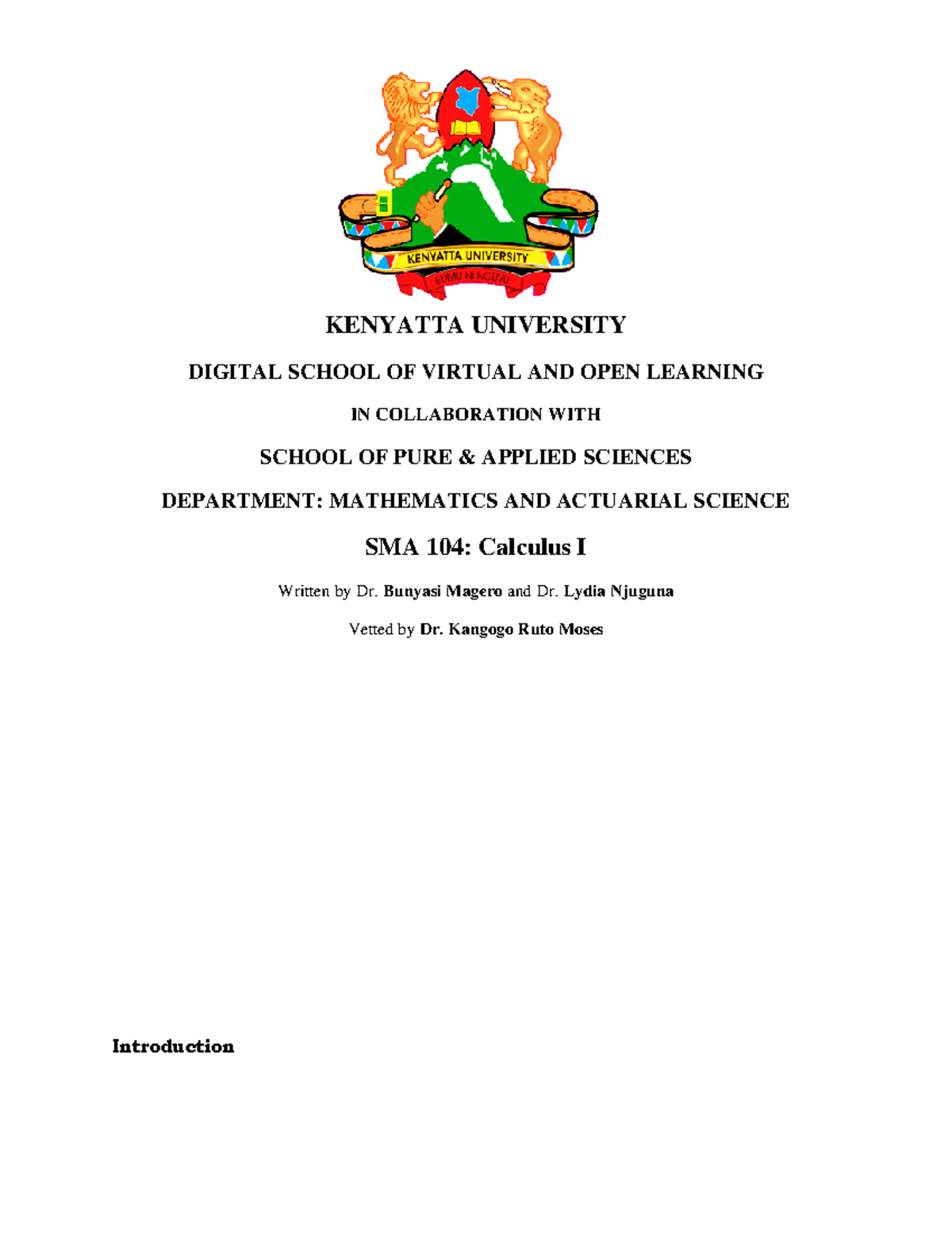 SMA104 Module - numerical analysis - KENYATTA UNIVERSITY DIGITAL SCHOOL ...