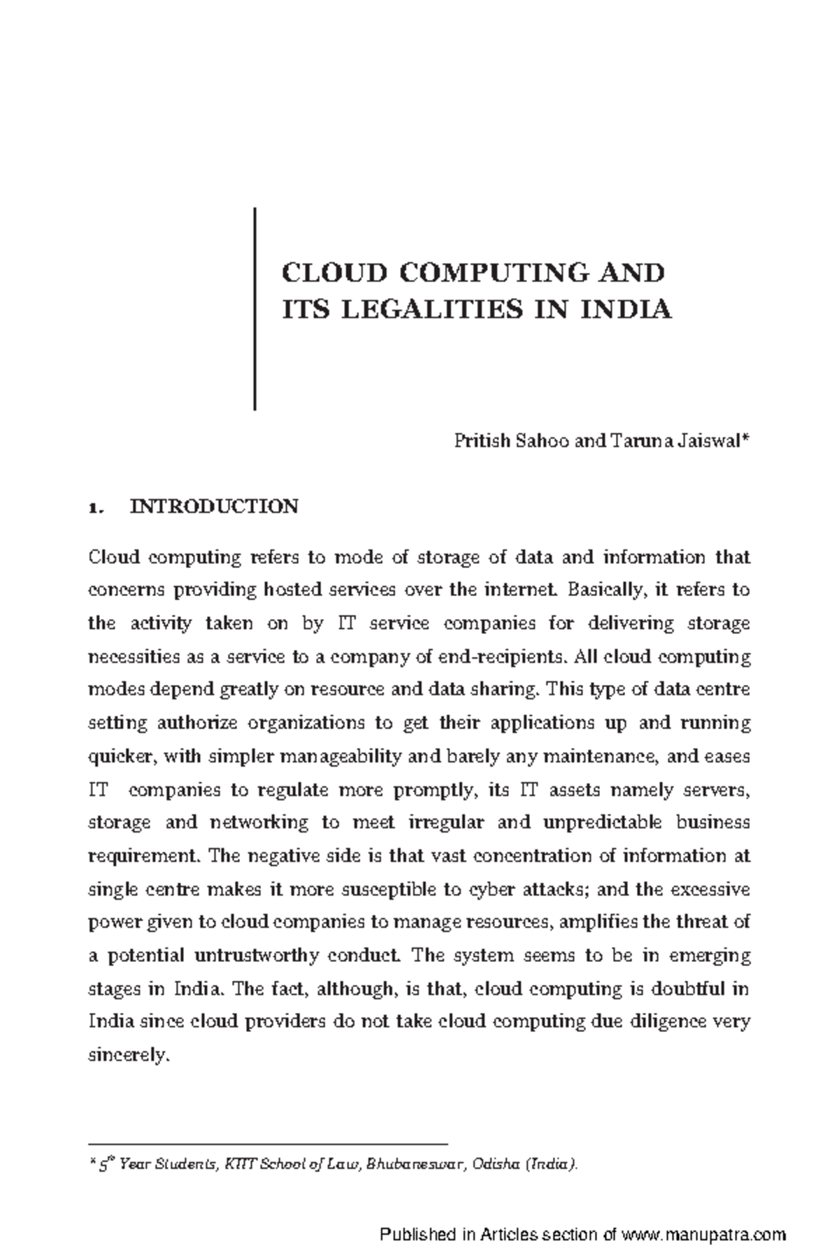 Cloud computing and legalities - 5th Year Students, KIIT School of Law ...