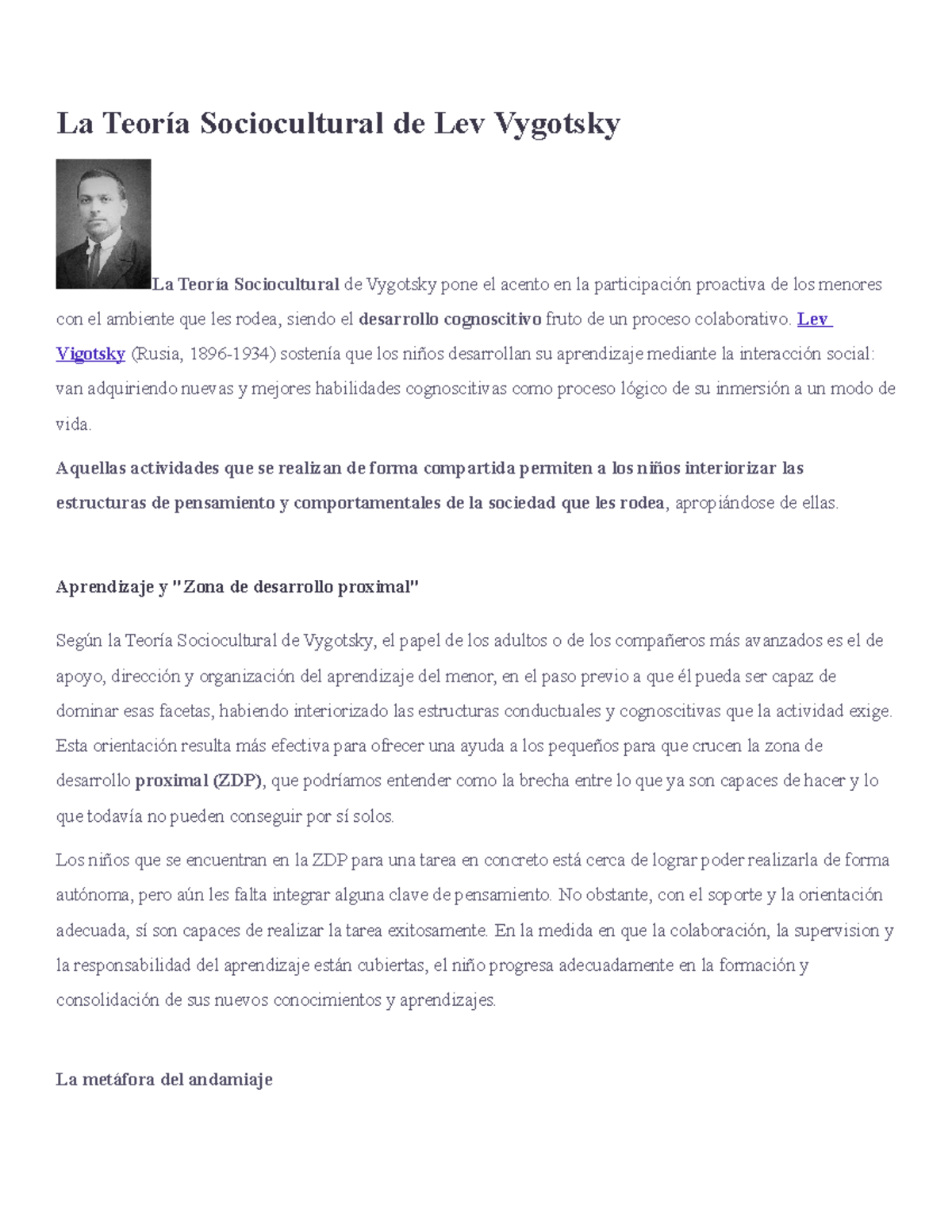 La Teoría Sociocultural de Lev Vygotsky - La Teoría Sociocultural de ...