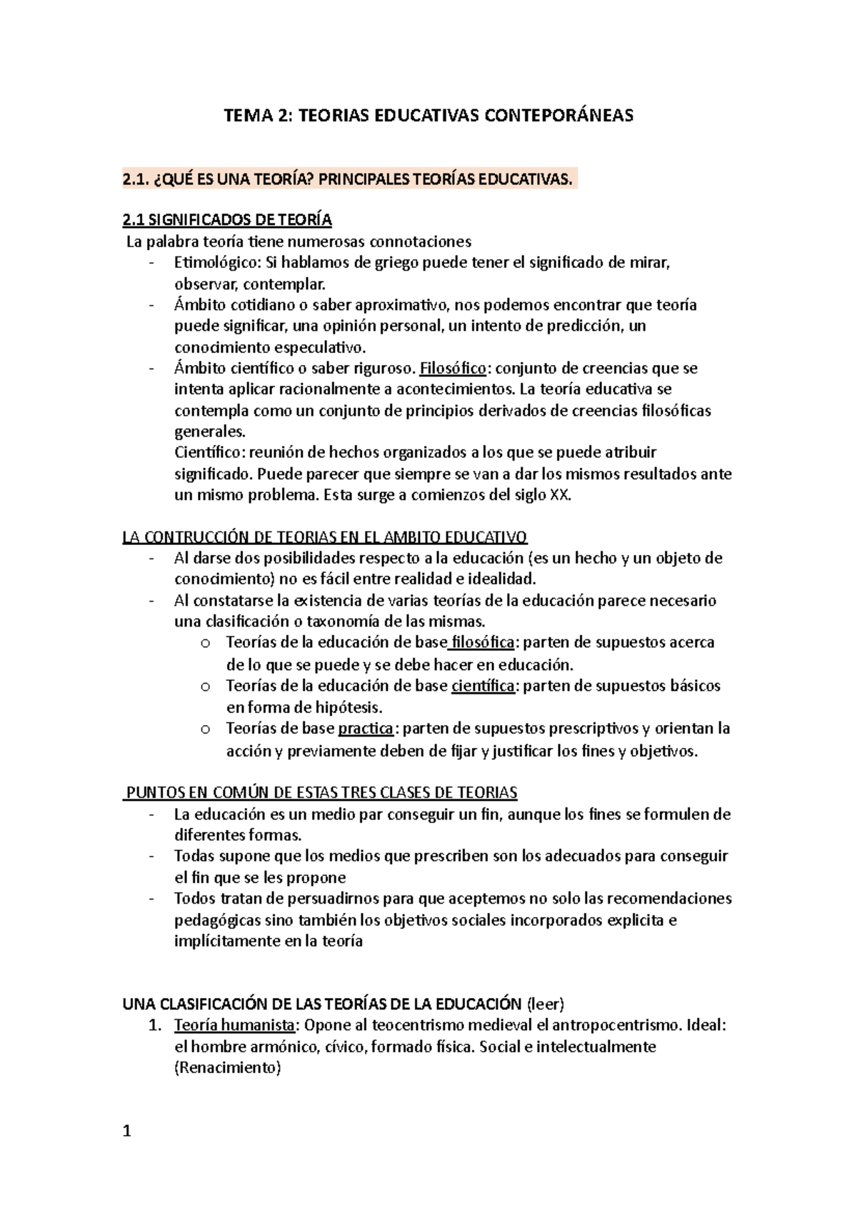 TEMA 2 - Tema 2. Principales Teorías Educativas - TEMA 2: TEORIAS ...