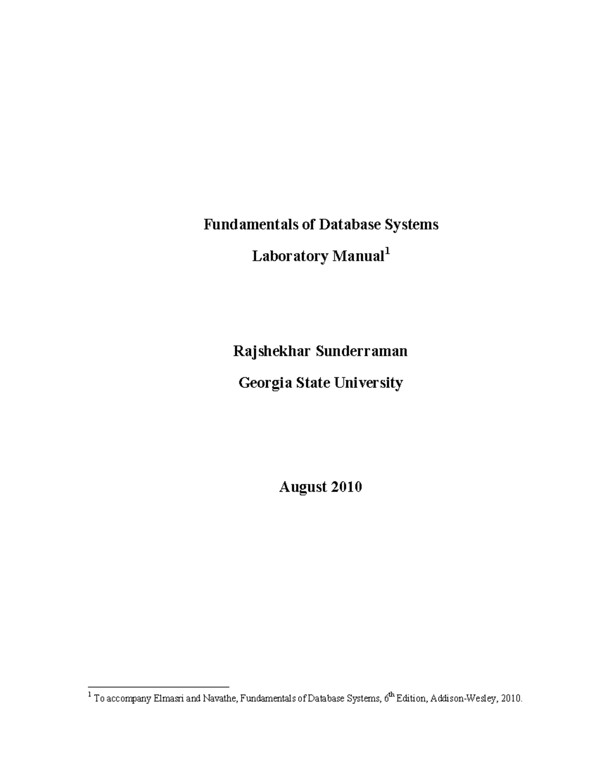 Lab Manual Fundamentals Of Database Systems Laboratory Manual Lab Manual Fundamentals Of Database Systems Laboratory Manual