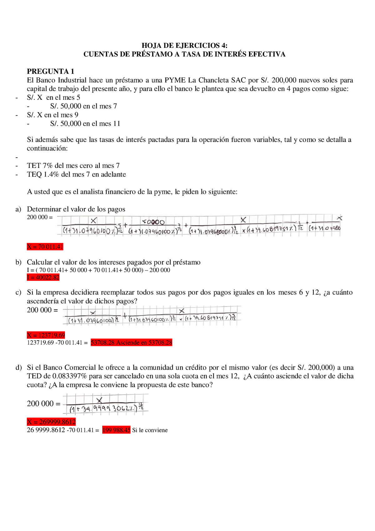 Ta 4 Matefi Hoja De Ejercicios 4 Cuentas De PrÉstamo A Tasa De