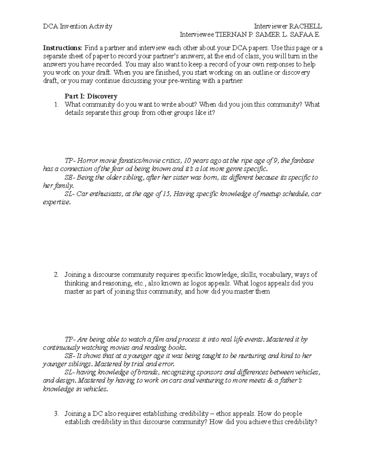 DCA Invention Interview ENGL 1301 complete - Interviewee TIERNAN P ...