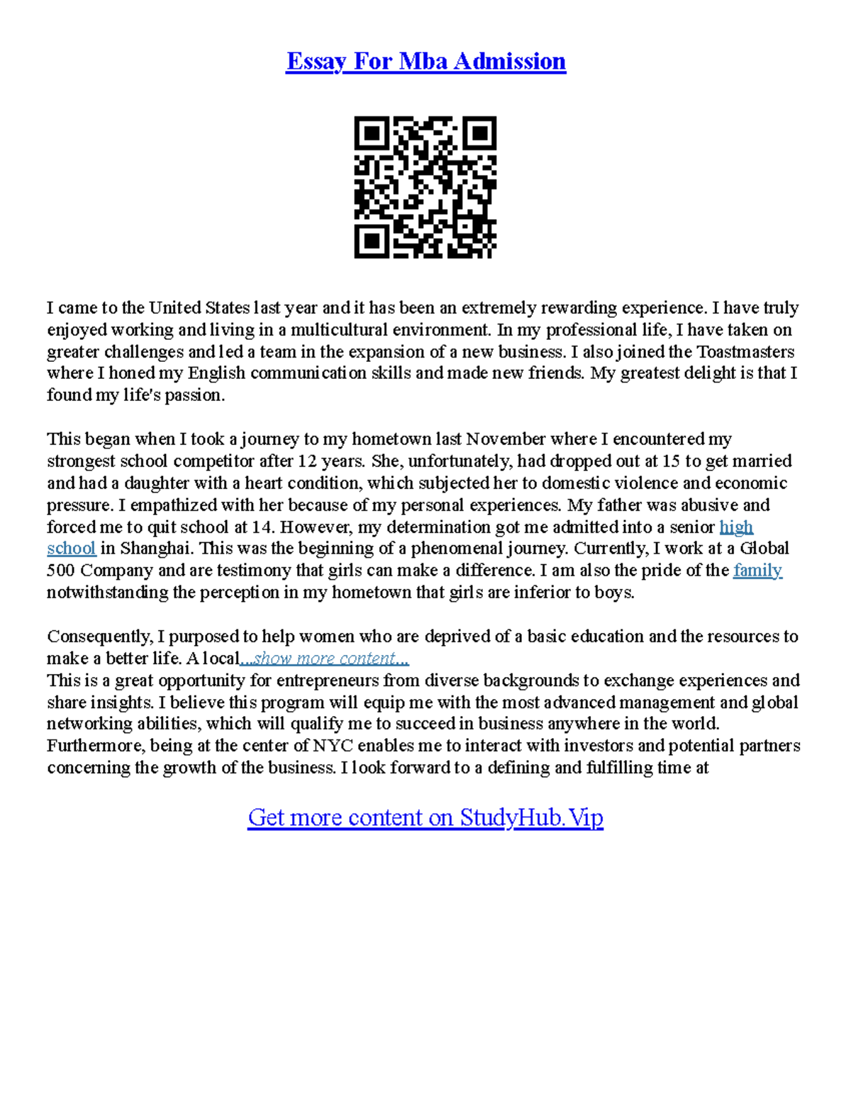 Stern Mba Essays - Essay For Mba Admission I came to the United States ...