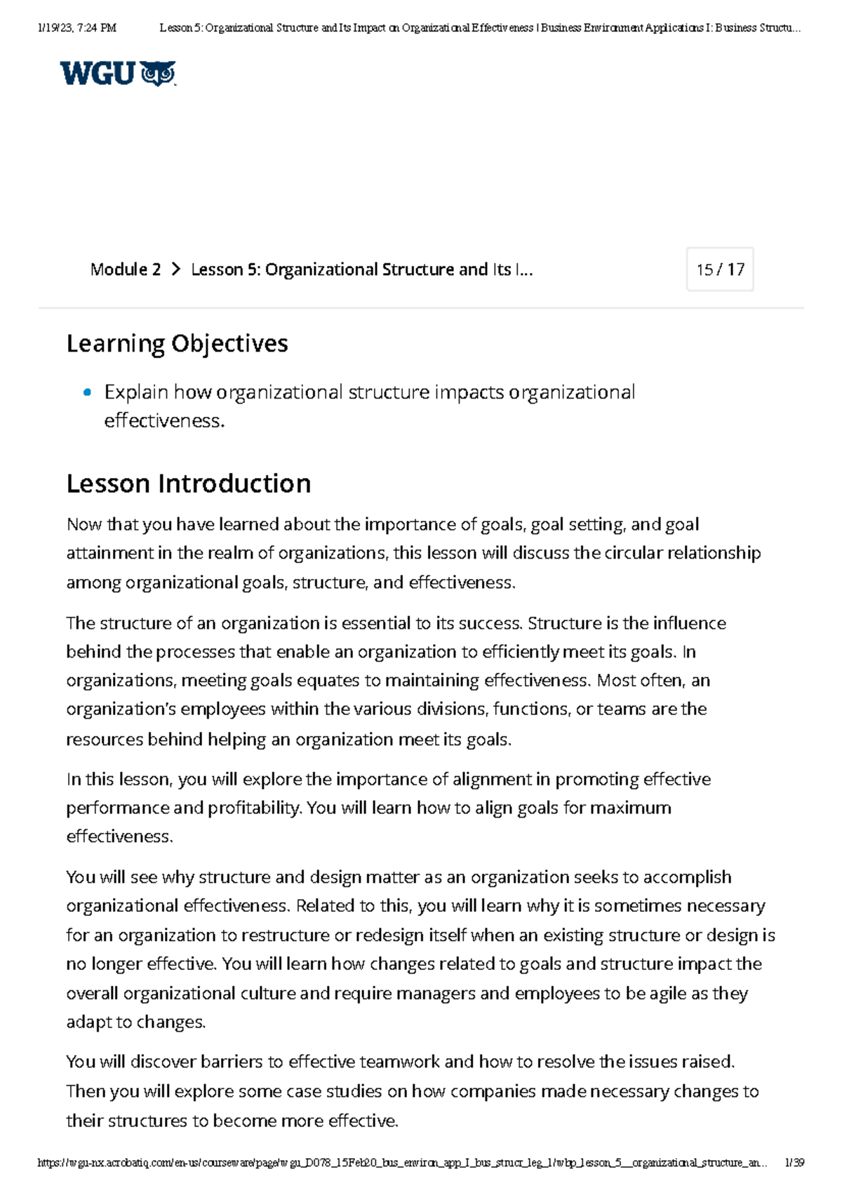 Lesson 5 Organizational Structure and Its Impact on Organizational ...