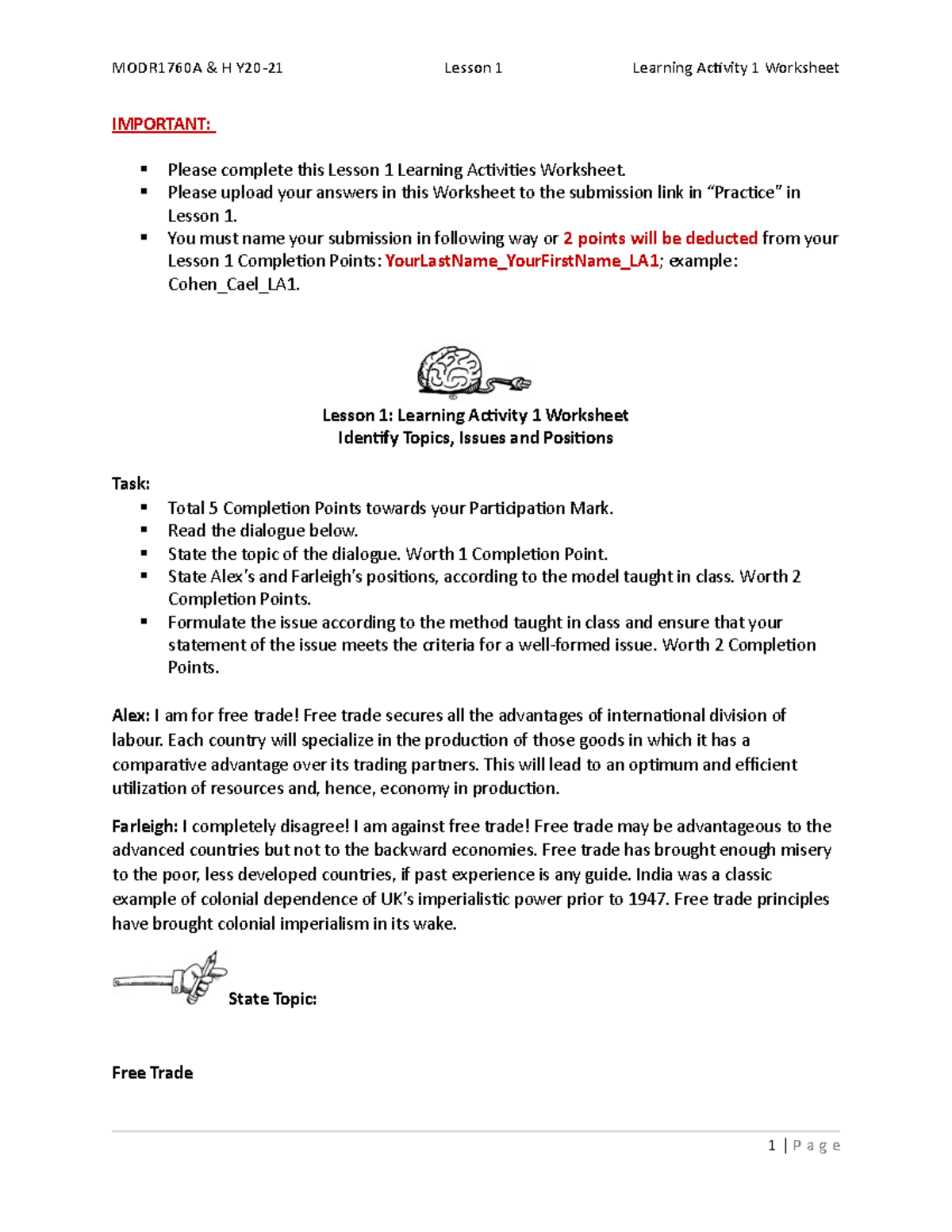 LA1 - learning activity one assignment consisting of a proficient level ...