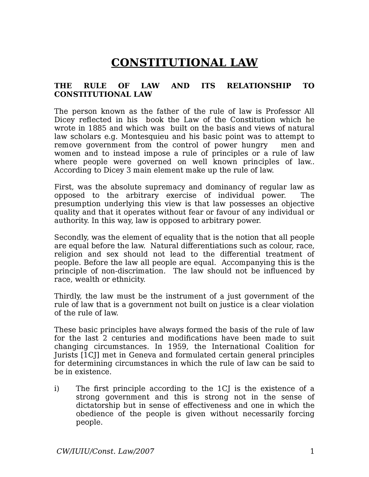 Constitutional LAW Notes - CONSTITUTIONAL LAW THE RULE OF LAW AND ITS ...