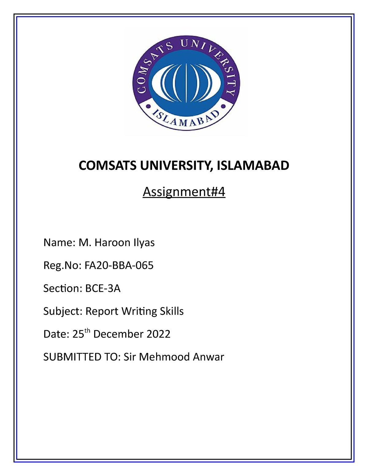 report writing assignment comsats