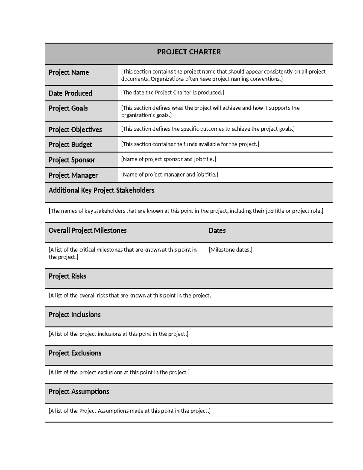 Project Charter Template - PROJECT CHARTER Project Name [This section ...