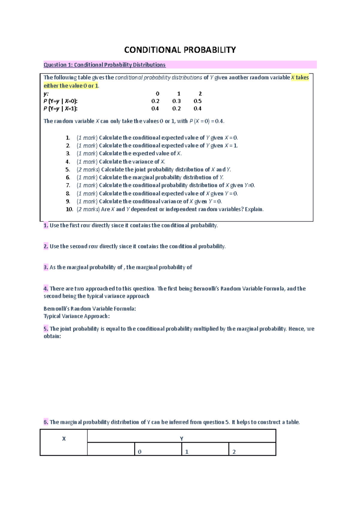 Conditional Probability Exam Templates - CONDITIONAL PROBABILITY ...