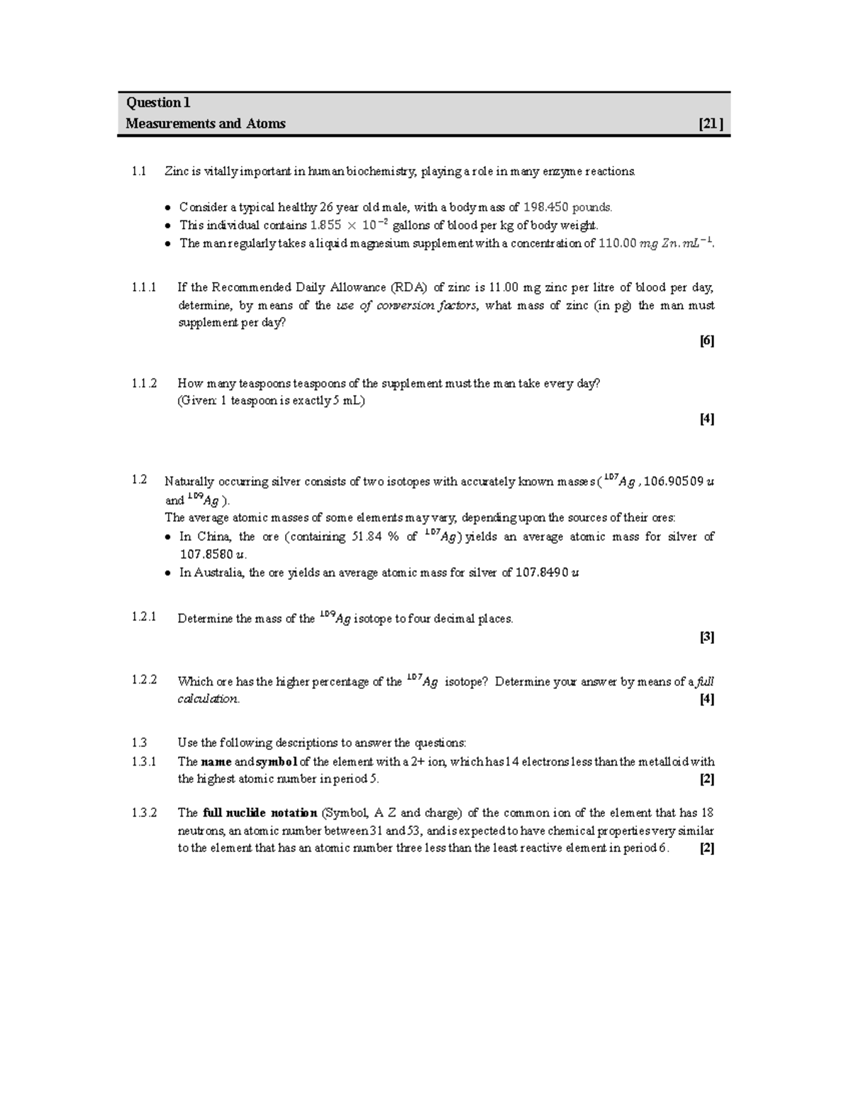 20210408 Sem Test 1 Silver questions Question 1 Measurements and