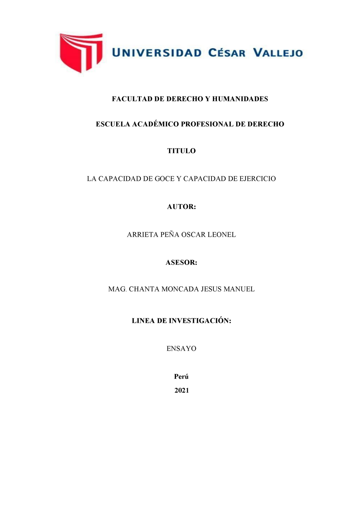 Capacidad De Goce Y Capacidad De Ejercicio Avance De La Investigacion 1 Final Acto Jurídico 6886