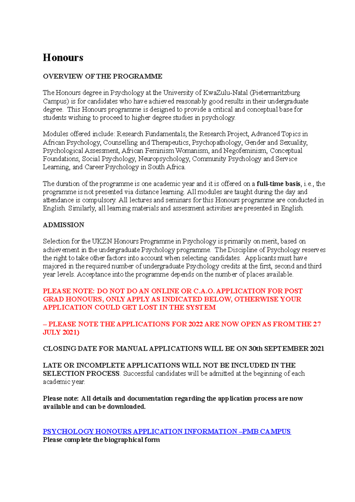 application letter for honours degree