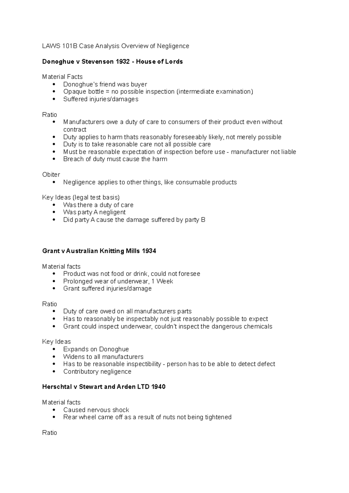 LAWS 101 B Case Analysis Overview Of Negligence - The Existence Of Some ...