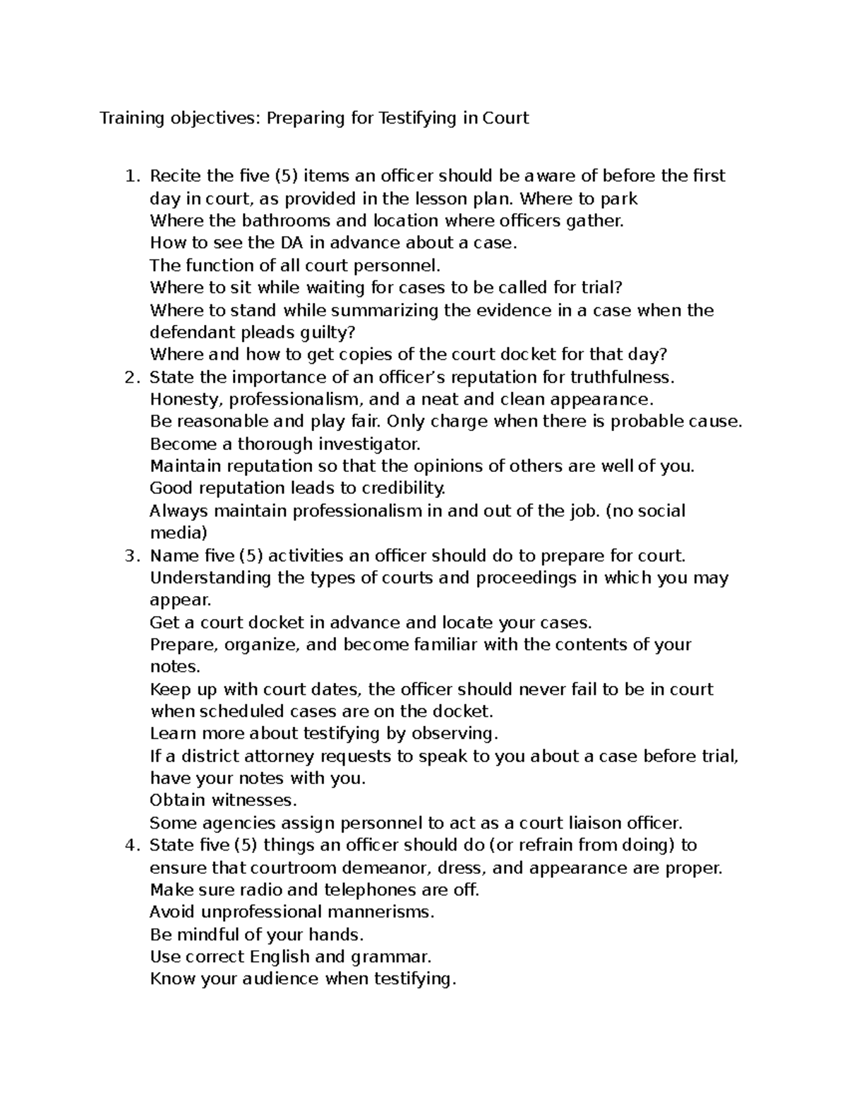 Recite the five - Blet objectives - Training objectives: Preparing for ...