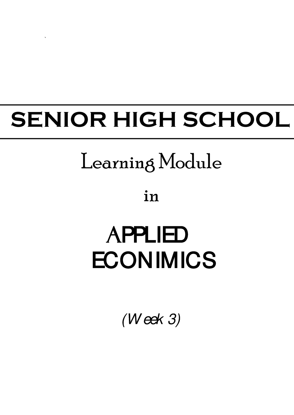 Lesson 03 - Applied Economics - ` Learning Module In APPLIED ECONIMICS ...