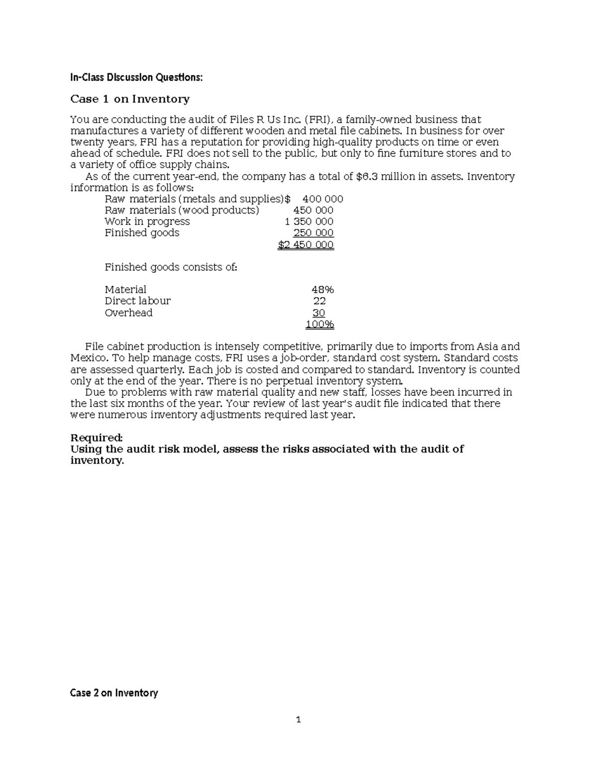 Cases on Inventory without solution 2024 - Copy - In-Class Discussion ...