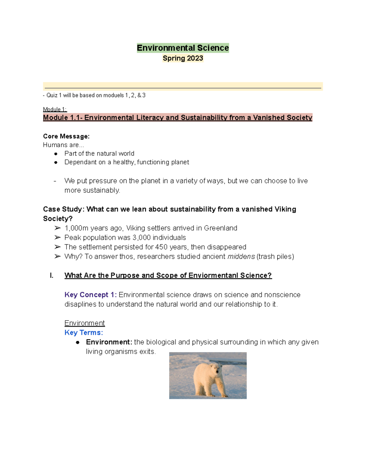 Enviormental Science Notes - Environmental Science Spring 2023 Quiz 1 ...