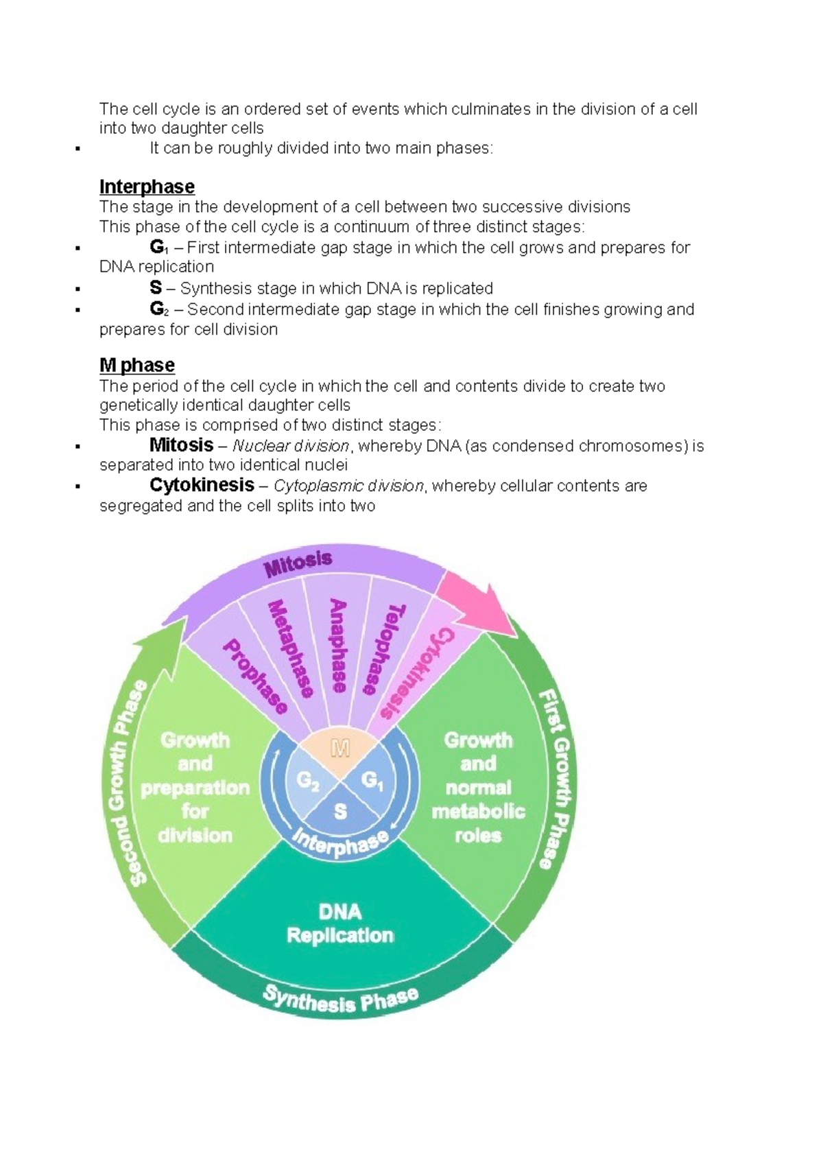 lecture note summary - The cell cycle is an ordered set of events which ...