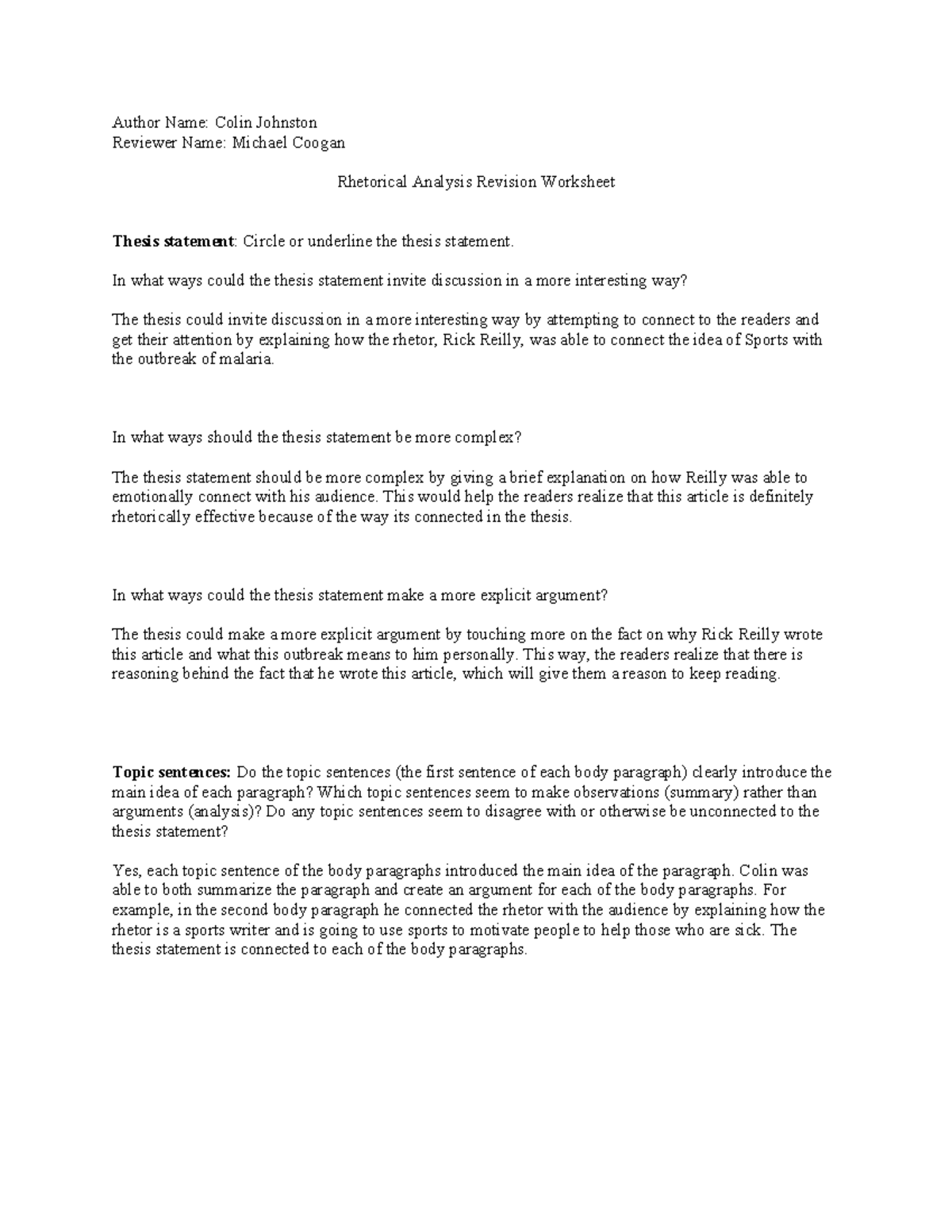 RA Revision Worksheet - Author Name: Colin Johnston Reviewer Name ...