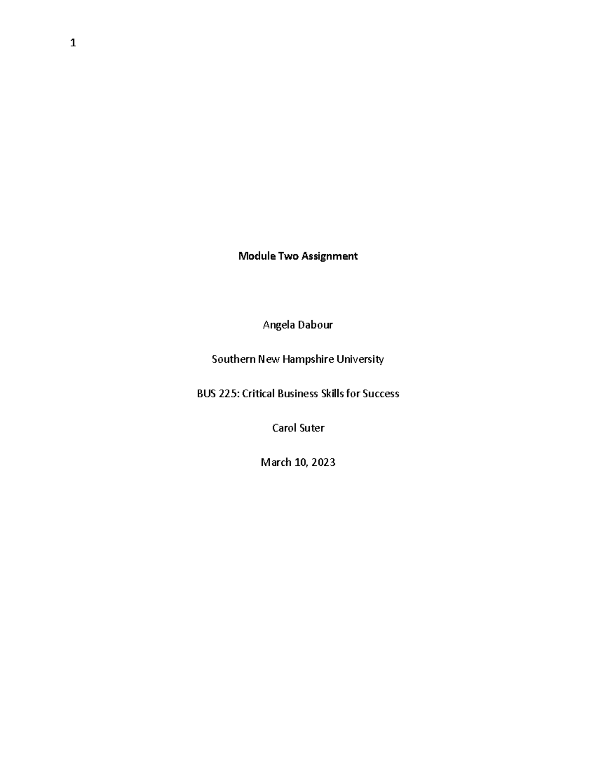 BUS225 Module Two Assignment - 1 Module Two Assignment Angela Dabour ...