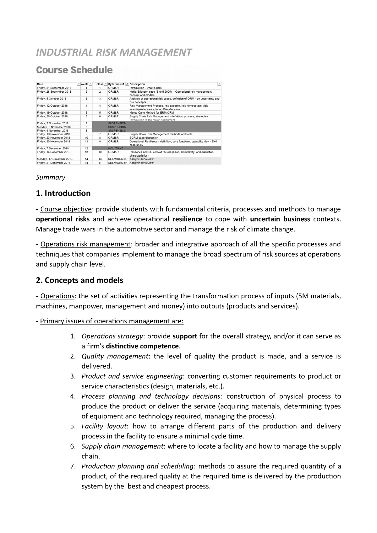 Industrial Risk Management - INDUSTRIAL RISK MANAGEMENT Summary 1 ...