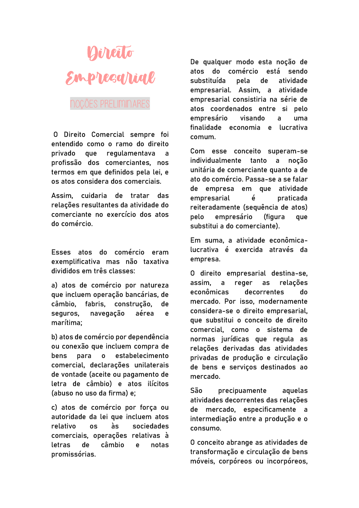 Resumo De Direito Empresarial Direito Empresarial NoÇÕes Preliminares O Direito Comercial 5888