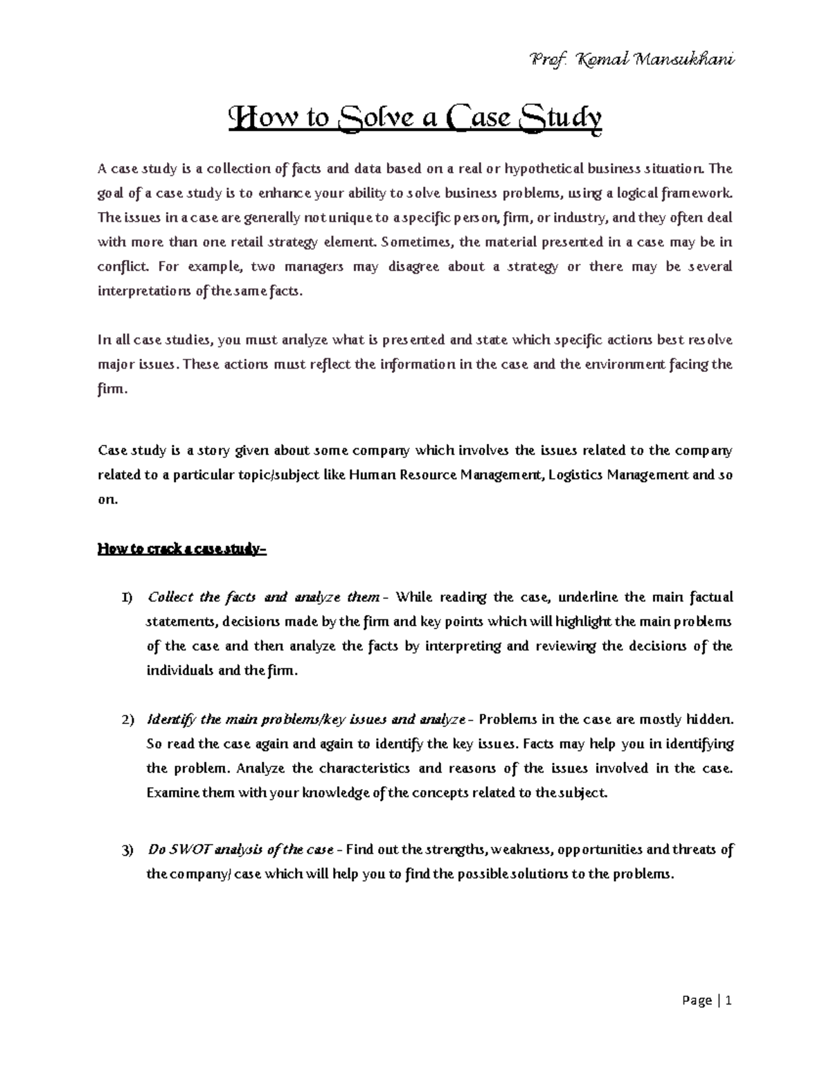 356143722 How to Solve a Case Study - How to Solve a Case Study A case ...