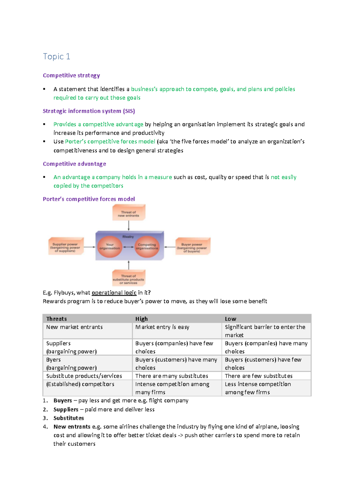 Bism1201 mid sem exam notes - Topic 1 Competitive strategy A statement ...